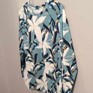Huk Fishing Tropical Teal Floral Long Sleeve Top